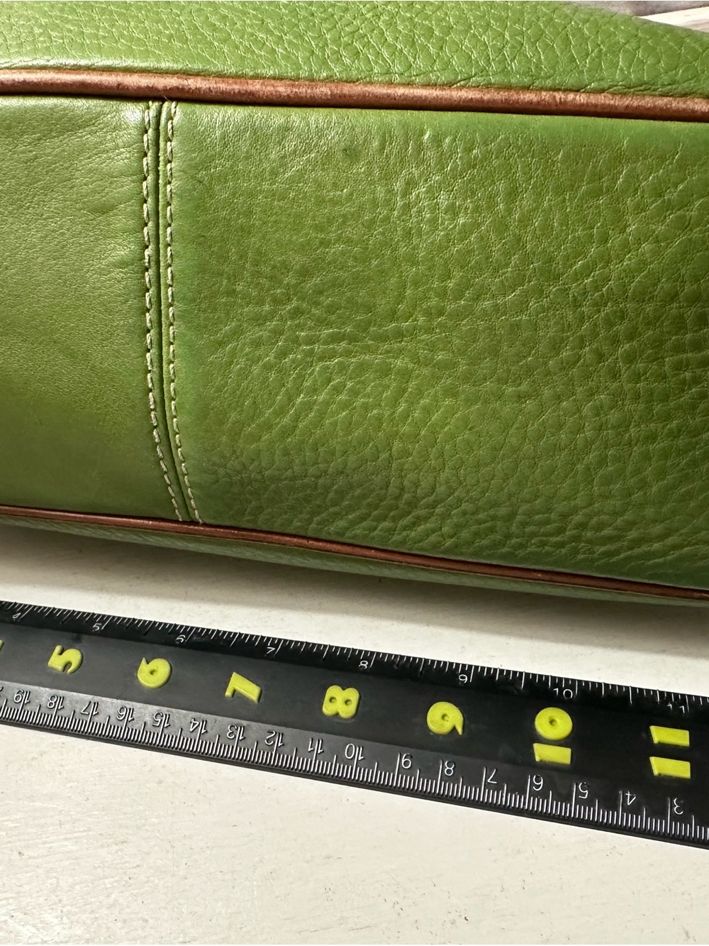 Dooney & Bourke Green Pebbled Leather Shoulder Bag with Brown Trim - Picture 10 of 13